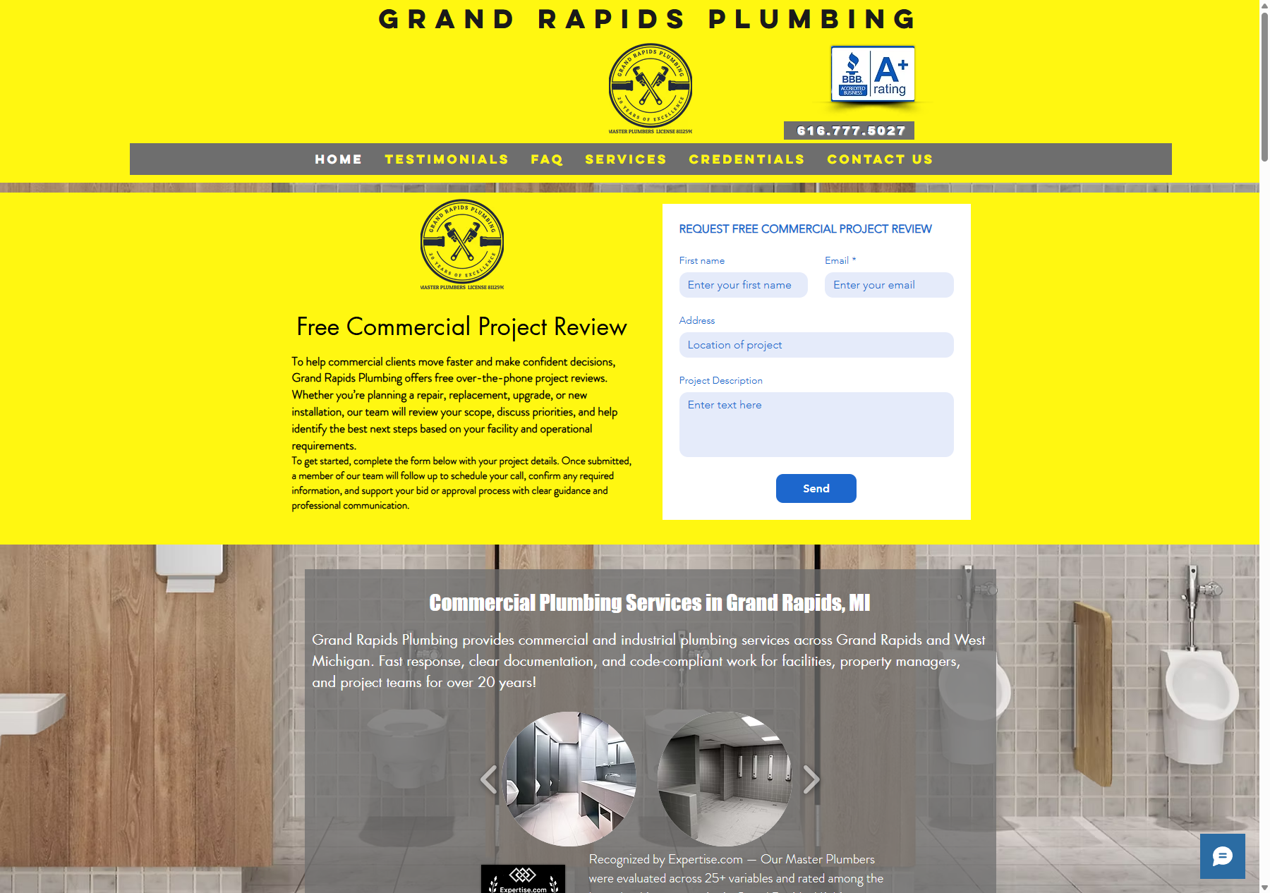 Commercial plumbing website homepage