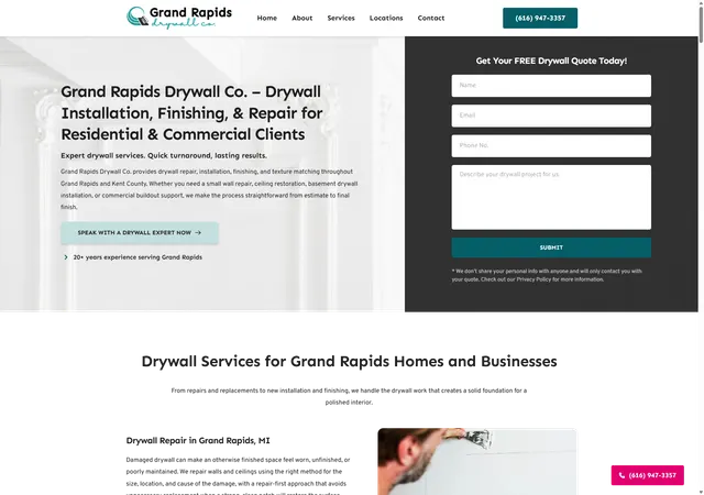 Drywall contractor website example