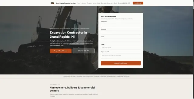 Grand Rapids Excavation Services website example