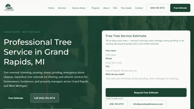 Tree service website homepage example