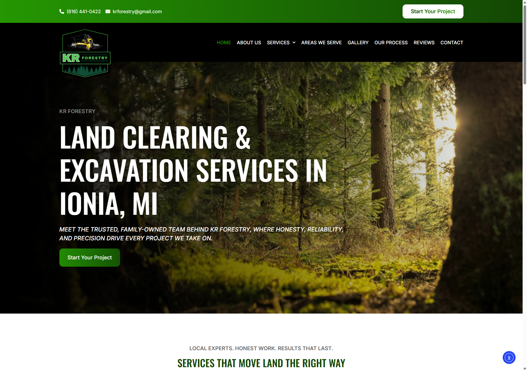 Land clearing and forestry mulching website homepage